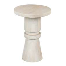 Mavon Round Mango Wood End Table in Grey White - UK