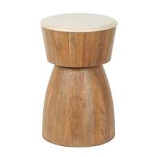 Mavon Round Mango Wood End Table in Oak and White - UK