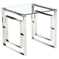 Maxon Clear Glass Lamp Table With Silver Metal Frame - UK