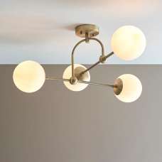 Mayetta 4 Opal Glass Pendant Ceiling Light In Antique Brass - UK