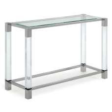Mayetta Clear Glass Top Console Table With Stainless Steel Frame - UK