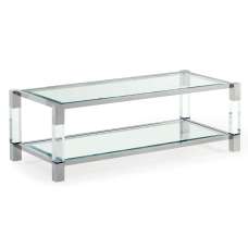 Mayetta Clear Glass Top Coffee Table With Stainless Steel Frame - UK