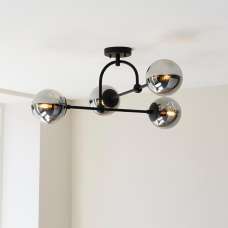 Mayetta Smoked Mirror Glass Semi-Flush Ceiling Light In Black - UK