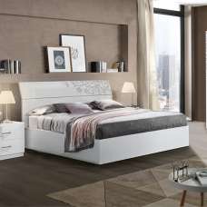 Mayon Wooden King Size Bed In Flower Pattern White Gloss - UK