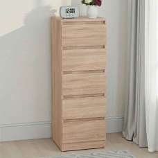 Mcgowan Narrow Wooden Chest Of 5 Drawers in Sonoma Oak - UK