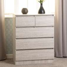 Mcgowen Wooden Chest Of 5 Drawers In Urban Snow - UK