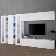 Mcrae LED White Glossy Entertainment Unit With 2 Glass Doors In White - UK