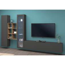 Mcrae LED Wooden L Shape Entertainment Unit With 1 Glass Door And 6 Shelves In Anthracite Oak - UK