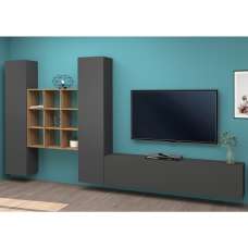 Mcrae LED Wooden L Shape Entertainment Unit With 3 Doors In Anthracite Oak - UK