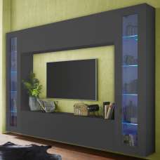 Mcrae LED Wooden Square Entertainment Unit With 2 Glass Doors In Anthracite - UK