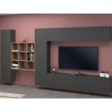 Mcrae Wooden Entertainment Unit With 4 Doors And 9 Shelves In Anthracite Oak - UK