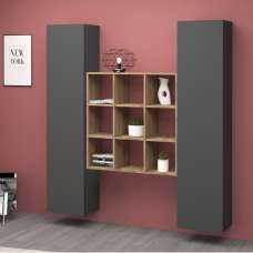 Mcrae Wooden Storage Cabinet With 2 Doors And 9 Shelves In Anthracite Oak - UK