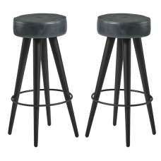 Medina Round Vintage Grey Faux Leather Bar Stools In Pair - UK