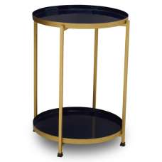 Mekbuda Round Metal 2 Tiers Side Table In Blue And Brass - UK