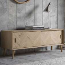 Manistee Wooden TV Unit With 2 Sliding Doors In Oak - UK