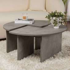 Melira Wooden Nest Of 2 Coffee Table in Concrete Grey - UK