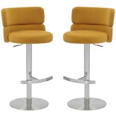 Melrose Mustard Velvet Bar Stools with Chrome Base in Pair - UK