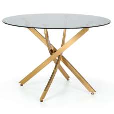 Melvin Clear Glass Dining Table Round With Gold Metal Legs - UK