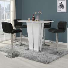 Memphis Glass White Gloss Bar Table 4 Candid Black Stools - UK