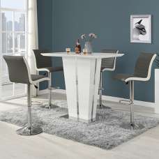 Memphis Glass White Gloss Bar Table 4 Ritz Grey White Stools - UK
