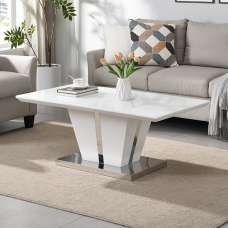 Memphis High Gloss Coffee Table In White With Glass Top - UK