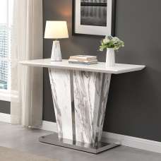 Memphis High Gloss Console Table In Filo Marble Effect Glass Top - UK