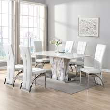 Memphis Large Filo Effect Dining Table 6 Ravenna White Chairs - UK