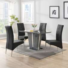 Memphis Small Grey Gloss Dining Table With 4 Vesta Black Chairs - UK