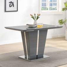 Memphis Small High Gloss Dining Table In Grey With Glass Top - UK