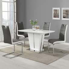 Memphis Small White Gloss Dining Table 4 Petra Grey White Chairs - UK