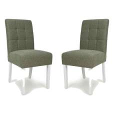 Mendoza Weave Green Fabric Dining Chairs With White Leg In Pair - UK