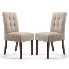 Mendoza Oatmeal Fabric Dining Chairs With Walnut Legs In Pair - UK