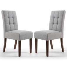 Mendoza Silver Grey Fabric Dining Chairs With Walnut Legs In Pair - UK