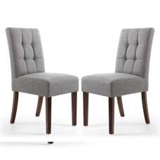 Mendoza Steel Grey Fabric Dining Chairs With Walnut Legs In Pair - UK