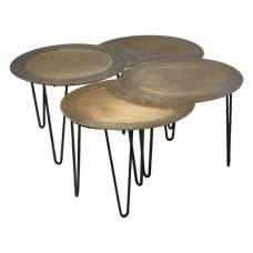 Menkent Metal Set Of 4 Coffee Tables In Antique Brass - UK