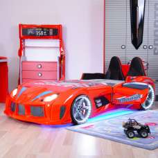 Menve Red Children Car Bed with Black Leather Seat and LED - UK