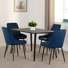 Mequon Black Marble Effect Dining Table With 4 Avah Blue Chairs - UK