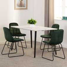 Mequon White Marble Effect Dining Table With 4 Lyster Green Chairs - UK