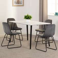 Mequon White Marble Effect Dining Table With 4 Lyster Grey Chairs - UK