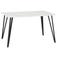 Mequon Wooden Rectangular Dining Table In White Marble Effect - UK