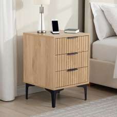 Merano Wooden Bedside Cabinet with 3 Drawers in Oak and Black - UK