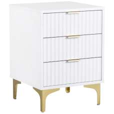 Merano Wooden Bedside Cabinet with 3 Drawers in White and Gold - UK