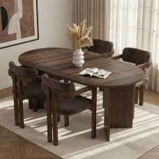 Meridale Milano Walnut Oval Wooden Dining Table with 4 Brown Chairs - UK