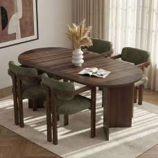 Meridale Milano Walnut Oval Wooden Dining Table with 4 Green Chairs - UK