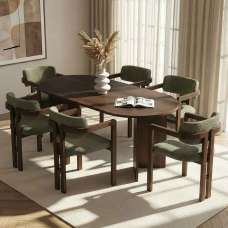 Meridale Milano Walnut Oval Wooden Dining Table with 6 Green Chairs - UK