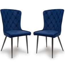 Merill Navy Fabric Dining Chairs With Metal Legs In Pair - UK