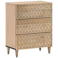 Merton Wooden Chest Of 3 Drawers Wide In Brown - UK