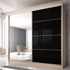 Mesa 183cm Mirrored Wardrobe And 2 Sliding Doors In Oak Black Gloss - UK