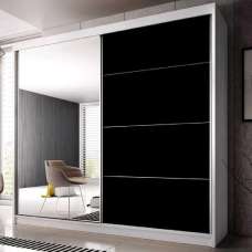 Mesa 183cm Mirrored Wardrobe And 2 Sliding Doors In White Black Gloss - UK