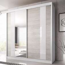 Mesa 203cm Mirrored Wardrobe And 2 Sliding Doors In Matt White - UK